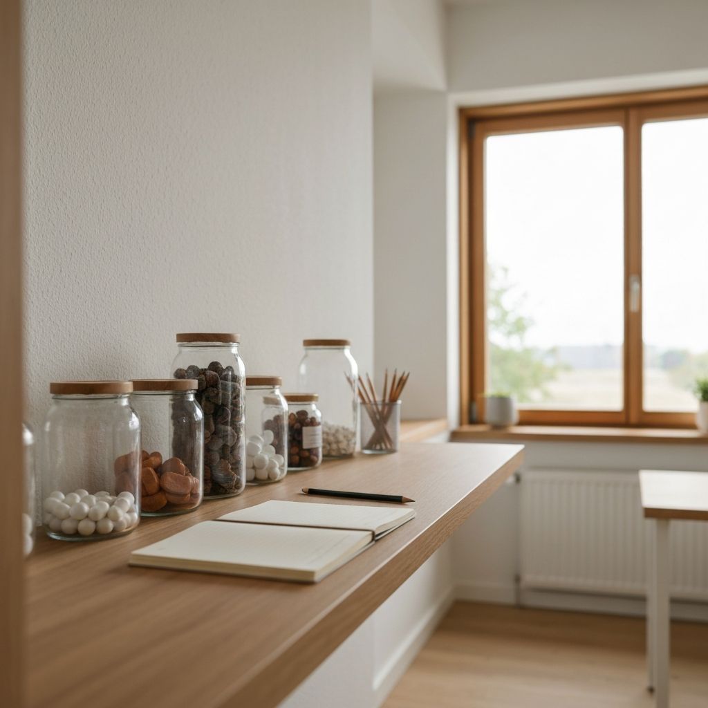 Home-Office mit Regal voller Supplement-Gläser